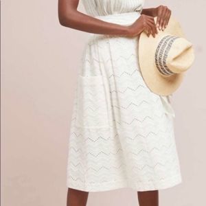 Anthropologie x Tracy Reese 16 White Belted Waves Lined Eyelet Skirt Tie front